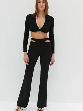 Style addict waist slip pants v cut black